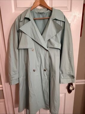 Classic Women's Double-Breasted Trench Coat - Mint Green, C&A, lined, 1-2XL